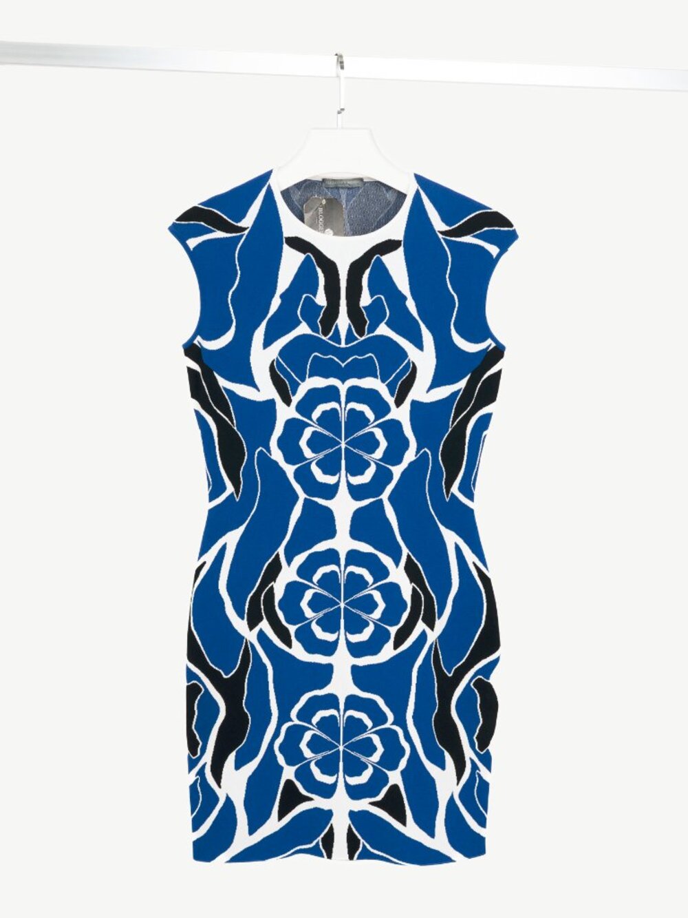 Alexander McQueen Blue Flower-Intarsia Knit Bodycon Mini Dress